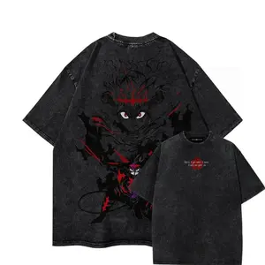 Black Clover Asta Demon Form Vintage Washed T-Shirt Anime Streetwear Graphic Tee