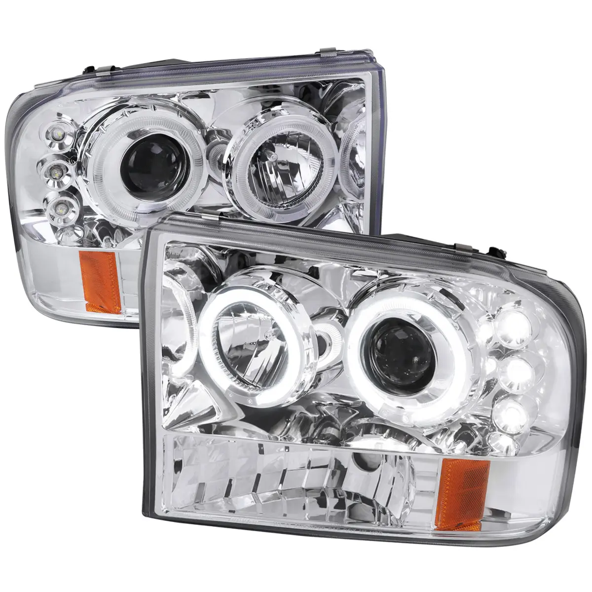 SPEC-D TUNING Upgraded Headlight Kit Lighting Assemblies & Components, Dual Halo Projector Headlights with Chrome Housing/Clear Lens, Fit for 1999-2004 Excursion, 1999-2004 F-250, F-Series Trucks, Acrylonitrile, Bisphenol A (BPA)