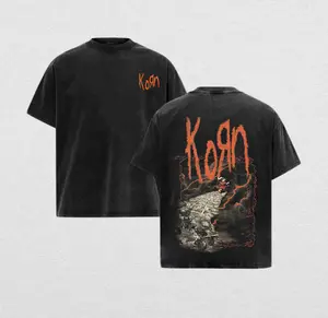 Korn Vintage Graphic Shirt – Acid Wash Heavy Cotton Oversized Unisex Retro Nu Metal Band Tee, Washed Rock Streetwear Top