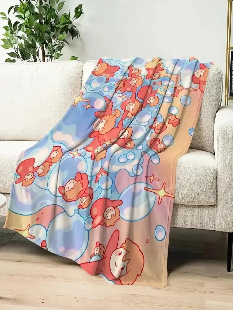 Ponyo Cartoon Printed Flannel Throw Blanket - Fuzzy Soft, Cozy, Warm Decorative Sofa Blanket for Bedroom, Travel, Giftable Home Textile, Cartoon Printed Blanket