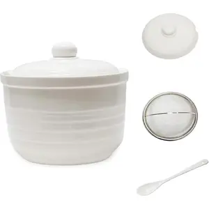 Ceramic Bacon Grease Container with Stainless Steel Strainer,Cooking Oil Storage Can 17oz(White) Dispensers Kitchen