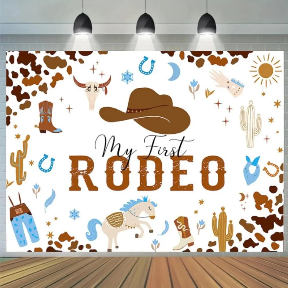 Glam Soft Durable Country Western Polyester Throw - 1pc 2D Flat Cowboy Rodeo Banner, 'My First Rodeo' Backdrop, Cactus Decor for 1st Occasions, No Electricity Required
