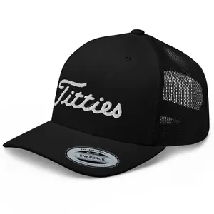 RIVEMUG Titt*es Trucker Hat 3D Embroidery Curved Bill Mid Crown Adjustable Golf Funny Parody Cap