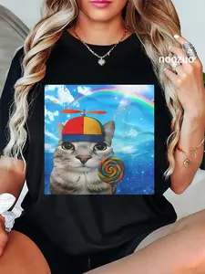 100% Cotton Happy Cat Dreamcore Funny Silly Kitten Brainrot Meme T-Shirt