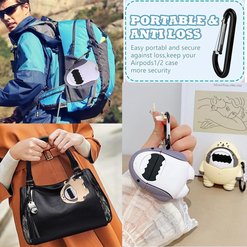 【2 Pack】 3D Cute Shark Case for Airpods 1st/2nd - High-Quality Soft Silicone Clip-on Keychain Protective Cover for Audio Headphones - Unique Purple & Beige Shark Design - Excellent Protection Against Accidental Drops