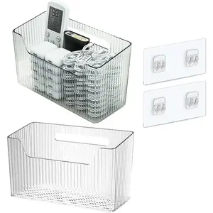 Set Of 2 Storage Organizer Bins Wall Mounted Basket, Shower Caddy Stackable Clear Makeup Organizer Adhesive Hanging Bin for Bathroom, Kitchen, Cabinet