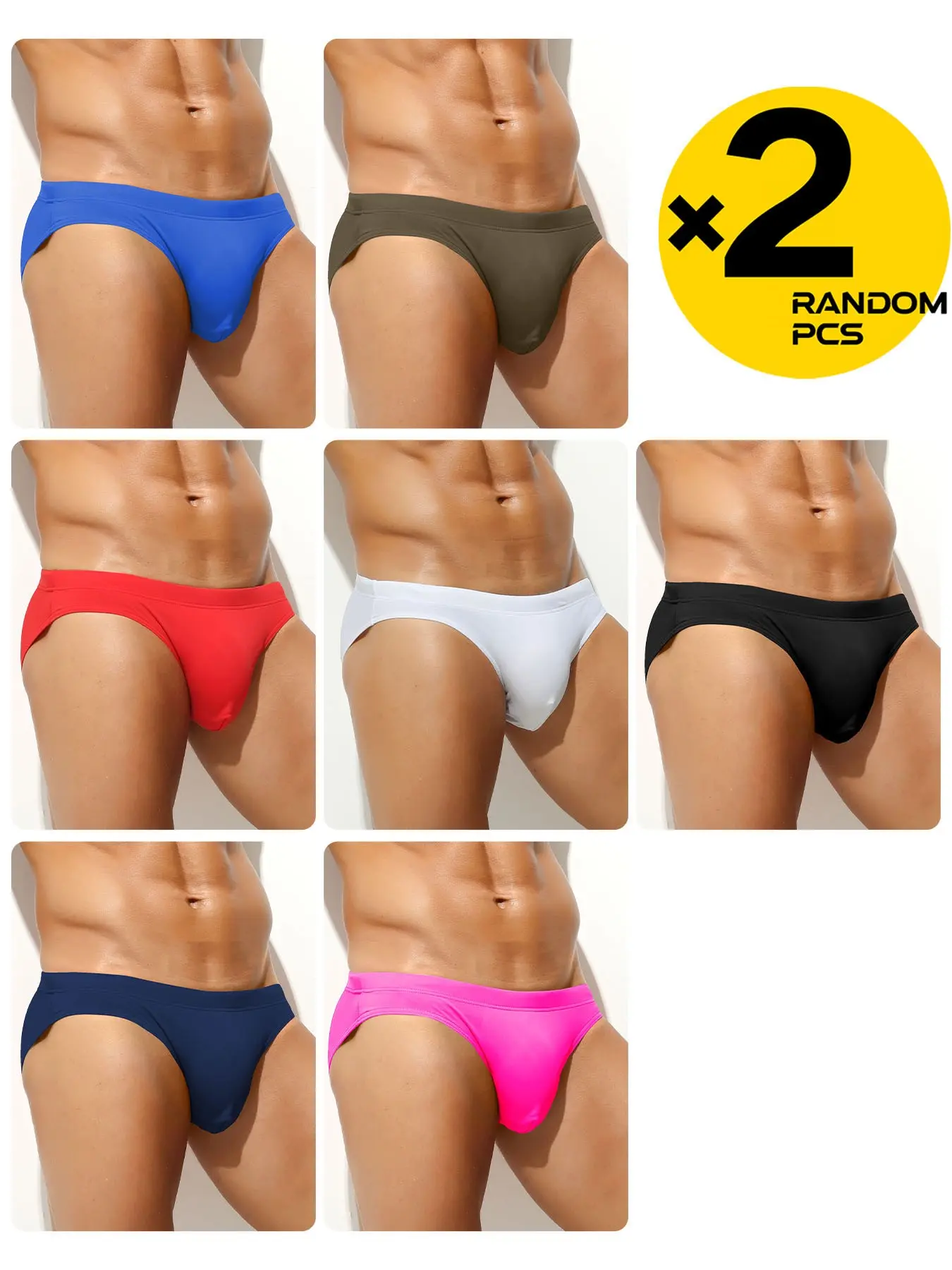 2/3/4 Pcs Random Color Men's Solid Triangle Swim Briefs, Adjustable Drawstring, Comfortable Breathable, Active, Ideal for Swimming, Beach, Pool, Party, Home & Outdoor Sports Wear