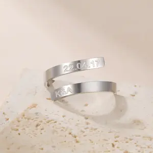Cazador Customized Name Date Stainless Steel Rings for Women Men Personalized Geometric Dating Rings Wedding Jewelry 2026 Trendy