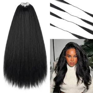 Ourwigs Kinky Straight Feather Crochet Yaki Sythetic Extension Pre Separated Knotless Crochet Hair Micro Bundles With Loop For Reusable Boho Braids 24Inch 90g 50Strands
