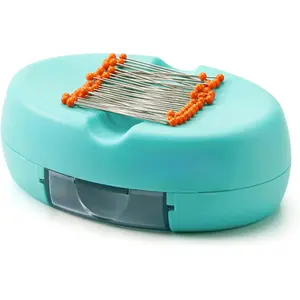 Pin Cushion with Drawer -   Pin Holder Cushion for Sewing - 50 Glass  Quilting Pins Included - Chic Pincushion  for Sewing Pins, Paper Clips, Screws - Turquoise