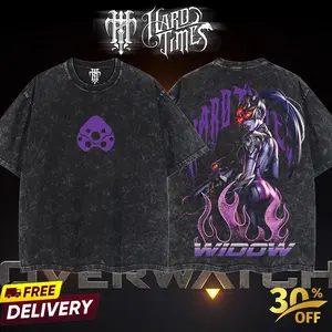 HardTimesClothing - Widowmaker OverWatch Retro Limited Vintage , From Software Collection Game Oversized Washed Tee Acid Washed Lightweight TSHIRT, Gift for him her Clothes Cotton