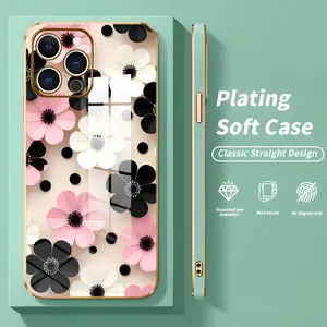 Pink Black White Flower Phone Case，Elegant Floral Style for iPhone 17 16 15 14 13 12 11 Plus Pro Max，Unique Flower Gift a2
