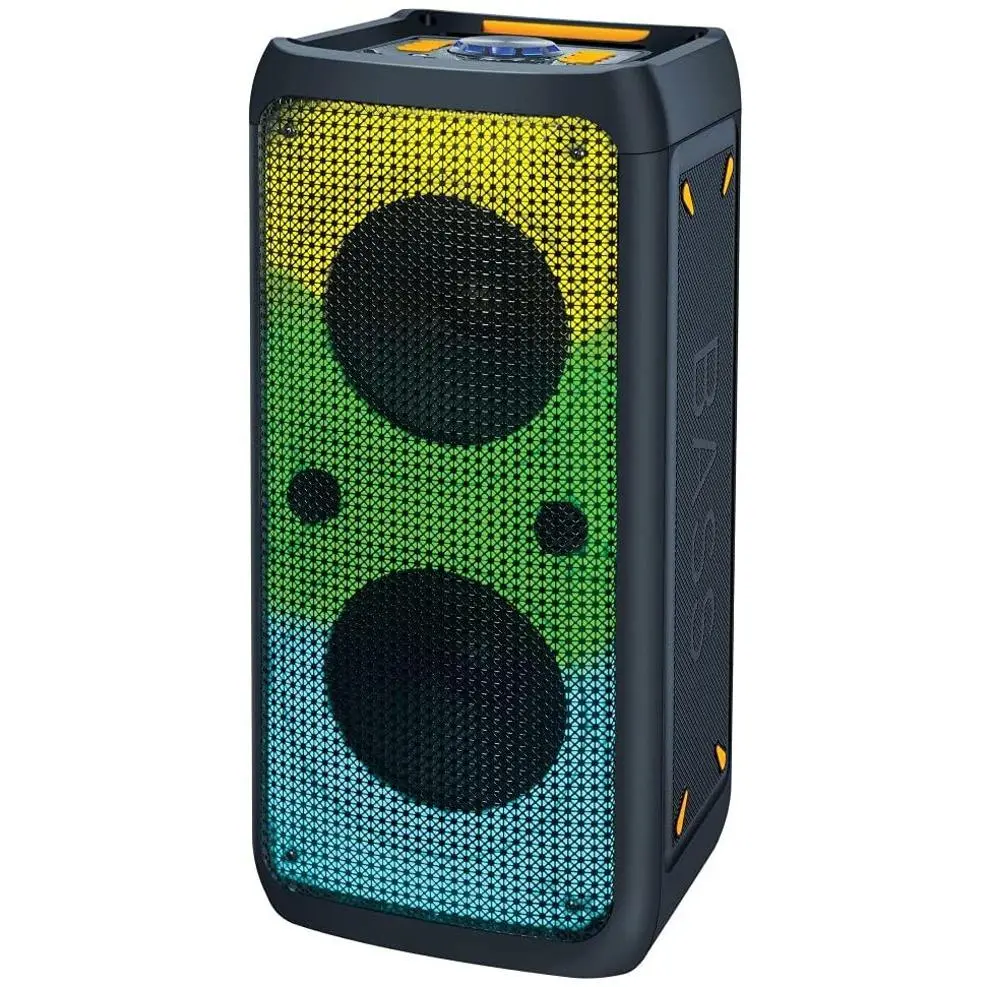 Supersonic IQ-7028DJBT Portable Bluetooth 5.0 Audio Speaker - 2 x 8-in Drivers, Colorful LED Fire Light Show, Mic Input, Wired & Wireless Connectivity, Remote Control
