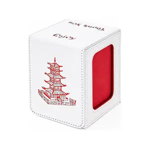 Venssu Chinese Takeout Deck Box with Commander Display, MTG Deck Case Fits 100 Double Sleeved Cards / 35+ Toploaders, Fake Leather Storage Box Compatible with TCG/PTCG Cards（White and Red）