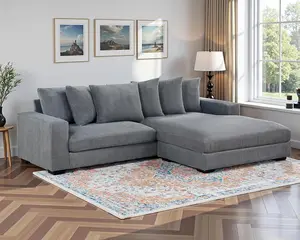 【Ships in 2 Boxes】AMERLIFE 103" L Shaped Couch, Oversized Cloud Sofa with Deep Seats and Loose Back, Sectional Sofa for Living Room