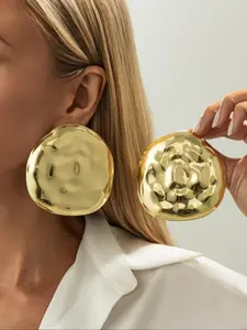 Boho Geometric Irregular Round Hammered Fold Fashion Women Earrings Set, Boho Style Jewelry, Luxurious Exaggerated Party Jewelry Gift