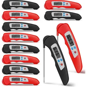 12 pcs digital meat thermometer with probe waterproof instant read foldable food thermometer with magnet for kitchen grilling cooking turkey baking bbqblack red