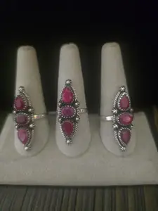 Indian Ruby Three Stone Silver Ring
