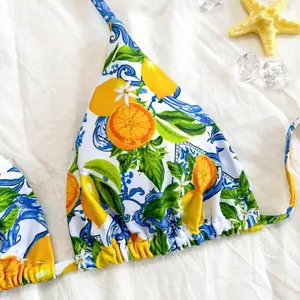 Soleia Women's Lemon Fruit Print Tie-Up Bikini Two Pieces Set, Swim Suits For Women, Vacation Outfit Women, Summer Outfits For Women, Beach Outfits For Women, Cute, Kawaii