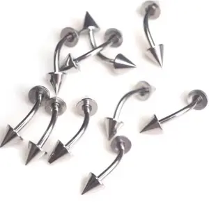 Stainless Steel Curved Barbell Piercing with Spike Ends for Navel Ear or Lip Piercings