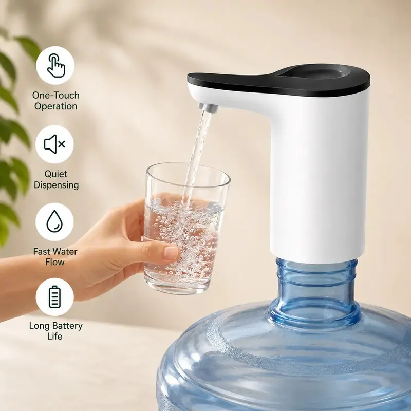 1 Count Smart Water Bottle Dispenser Pump, One-Touch Operation Low Noise Leak-Proof Design for Home Office Daily Use