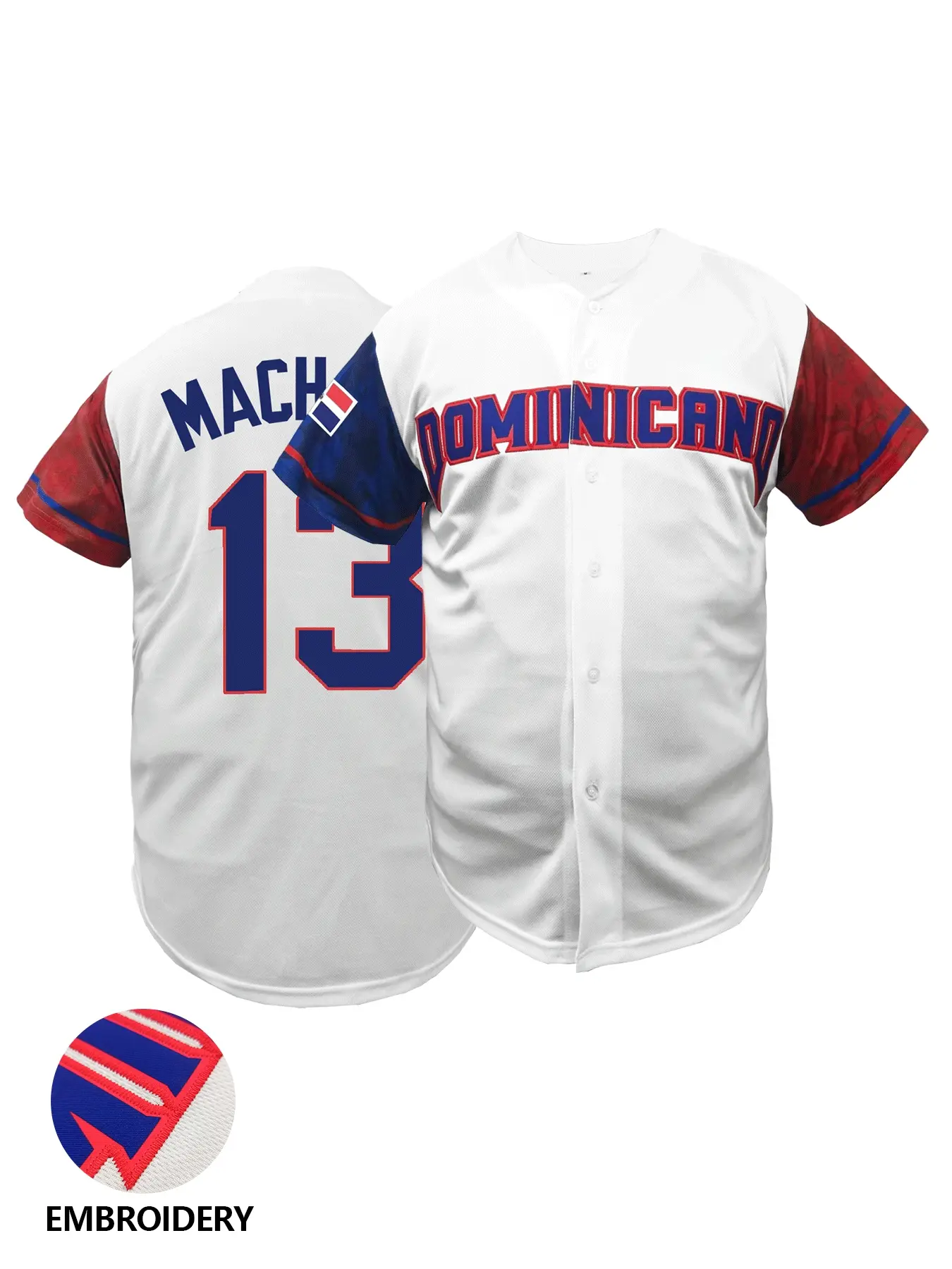 Dominicana 13 Embroidered Baseball Jersey, Casual Sports Jersey, V Neck Button Short Sleeve Top for Men and Women, Breathable Sportswear for Training & Competition, All Seasons