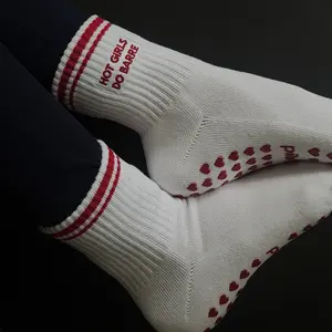 Hot Girls Do BARRE Sock - Cotton Womenswear Bottom with Embroidered Heart Design and Red Stripe Detail - cute barre grip socks - grip socks for barre