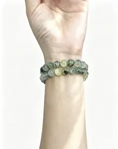 1pc Natural Prehnite Crystal Bracelet - 8mm Handmade Green Stone Stretch Bracelet for Protection & Calm, Stylish Minimalist Jewelry, Ideal Birthday/Anniversary Gift