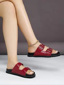 Women's Fashionable Solid Color Buckle Decorated Platform Sandals, Casual Comfortable Flat Sandals for Summer, Lightweight Breathable Shoes for Daily Wear, Girl