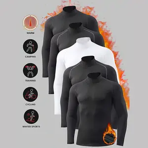 Veldtholos Men's 5 Pcs Thermal Turtle Mock Neck Shirts Long Sleeve Compression Fleece Lined Undershirt Base Layer Tops for Camping Winter Sports