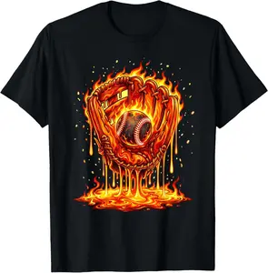 Baseball Glove Drip Boys Flames Melting Sports Dripping T-Shirt Cotton Fabric Kid