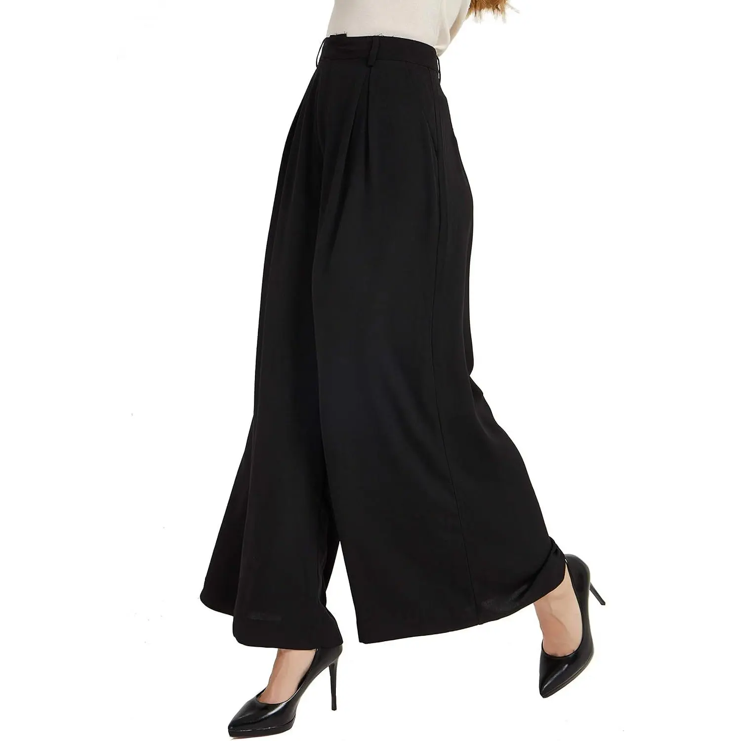 Womens High Waist Casual Wide Leg Palazzo Business Pants | Office Trousers, Dress Pants ,With Front Pockets,Back Elastic Waistband, Loose Slacks,Multiple Colors