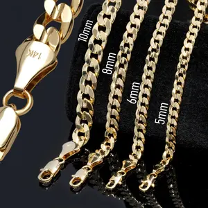 High-End AAA+ Premium Quality 14K Stamped Gold Brass Luxury Miami Cuban Chain Necklace Jewelry Accessory Unisex Men Women 4mm~10mm 20" 24" 30"