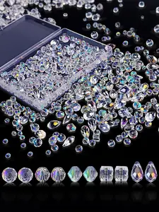 300pcs Mixed Beads Set, Bead Assortment, Crystal Glass Beads Random Mix with Storage Box, DIY Necklace Bracelet Earring Making Supplies
