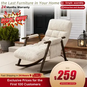 Casual folding rocking chair upholstered, lounge rocking chair adjustable high back and foot rest,side pockets placed in living room bedroom balcony