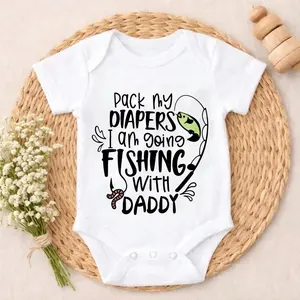 Pack My Diapers I Am Going Fishing With Daddy Newborn Baby Boy Clothes  baby stuff 100% Pure Cotton Everyday Wear Short Sleeve Romper Bodysuit Cute Print Soft Cotton Breathable Outfit for Infants 0-24 Months, Perfect for Outdoor & Spring & Summer &