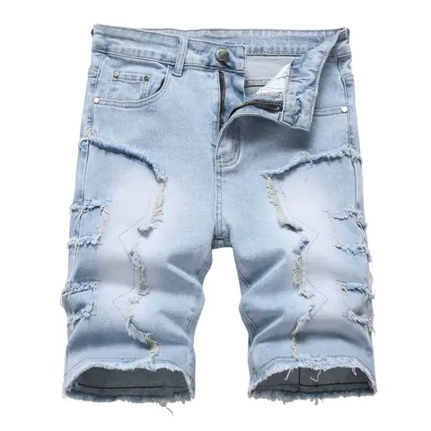 JUNBAOSS Men's Slim Fit Stretch Denim Shorts Ripped Skinny Jean Shorts for Men, Distressed Fashion Straight Comfort Flex Waist Short Denim Jean, Menswear Classic Street Style Cotton Fabric Jean Natural Hipster Personalized Stylish Jeans with Pockets Sprin