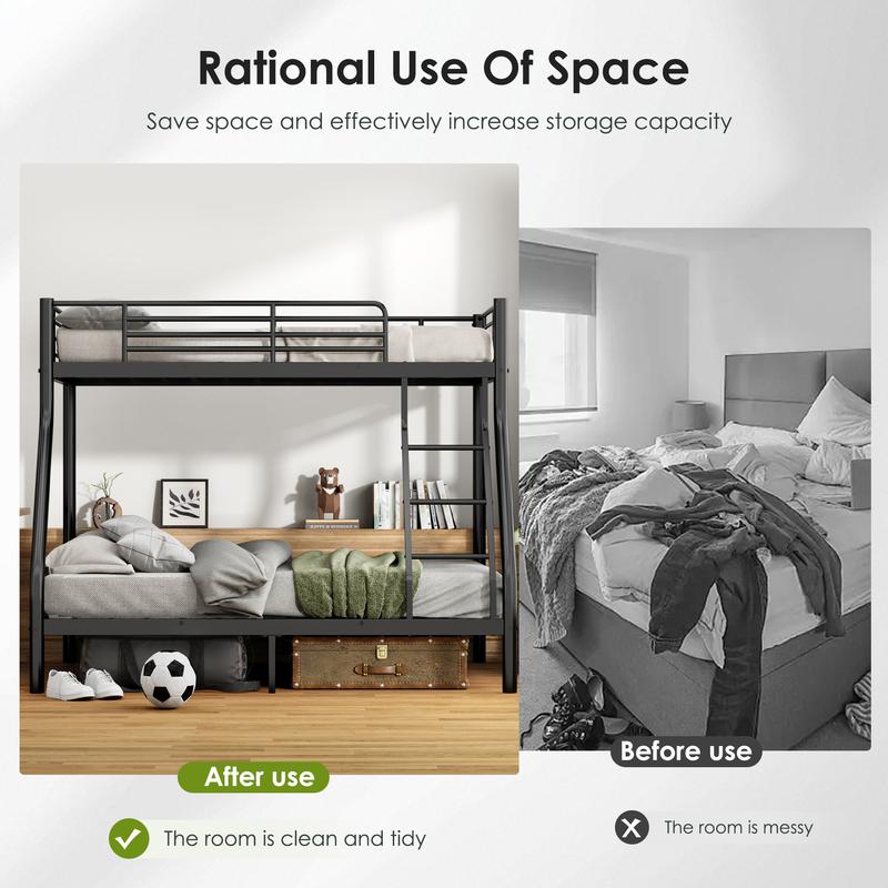Bunk Bed Twin Over Full Size, Quiet & Sturdy Space-Saving Metal Bunk Bed with 9.8-Inch Guardrail and Ladder for Kids, Teens, And Adults, Black Heavy-Duty Frame with 400 lbs Capacity for Small Bedrooms & Shared Rooms Bunk Bed Twin Over Full Size, Quiet & Sturdy Space-Saving Metal Bunk Bed with 9.8-Inch Guardrail and Ladder for Kids, Teens, And Adults, Black Heavy-Duty Frame with 400 lbs Capacity for Small Bedrooms & Shared Rooms