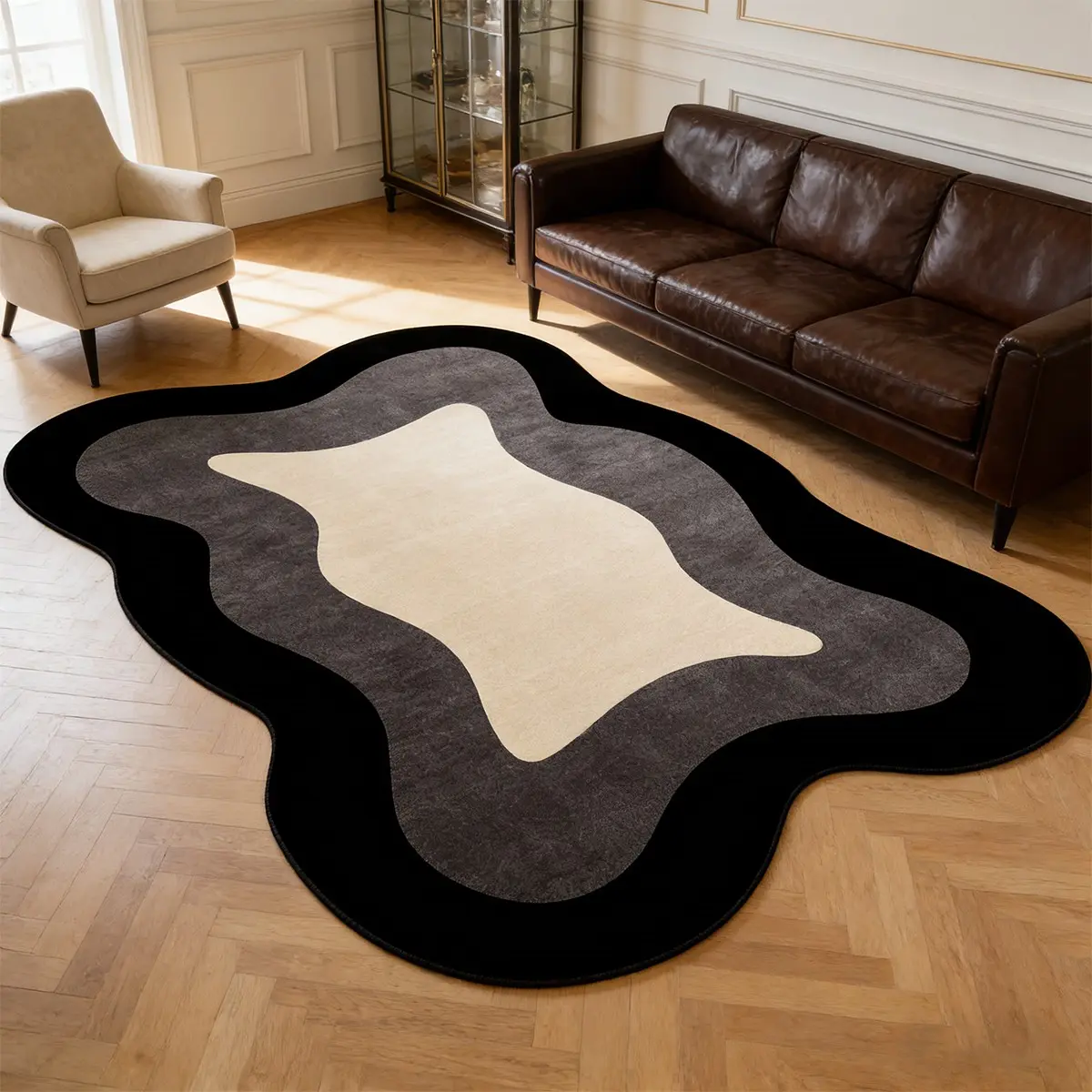 Wave Shaped Rug Unique Wave Shape Gradient Mat Luxurious Bedroom Bedside Carpet French Vintage Curved Velvet Soft Home Decor Perfect Gift Living Room Rug Unique Rugs Home Decorative Rugs