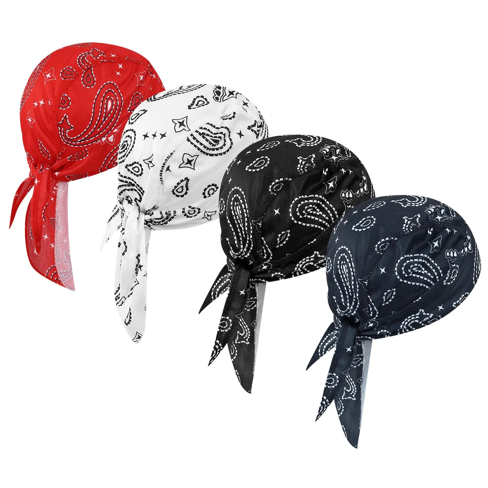 4 Pcs Skull, Camo & American Flag Do-Rags | Breathable Sweat-Wicking Skull Caps for Men | Tactical Cycling & Motorcycle Helmet Liner Beanie Set
