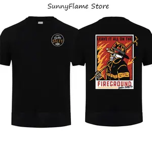 Leave It All On The Fireground Firefighter T-Shirt, Skeleton Firefighter Graphic Tee Dad Shirt Gift for Men Top, Gift Father's Day