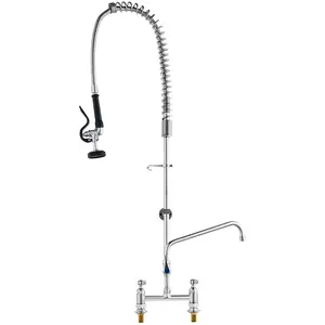 VEVOR Industrial Sink Faucet, 44" Tall, 8" Install Space, 12" Rotating Spout, Surface Mount, Brass-Made with Extendable Sprayer, Suitable for Single/Triple Basin