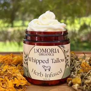 Domoria Organics Whipped Tallow Balm - 3oz Herb-Infused Calendula & Chamomile Unscented Moisturizer for Dry Skin Safe for Sensitive Skin Hydrating & Nourishing