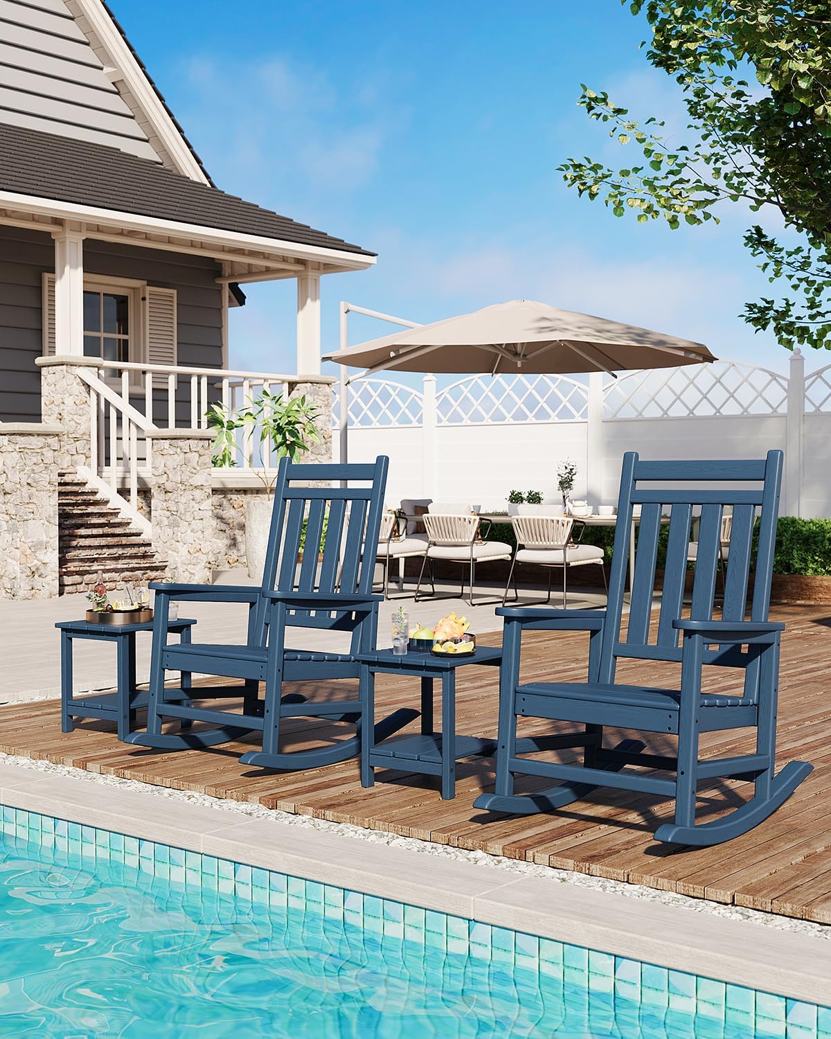 Poly Lumber HDPE Plastic Adirondack Porch Rocking Chair Set, High-Back All-Weather Durable Outdoor Living Patio Backyard Furniture for Adults, Outdoor Living Furniture, Porch Rocking Chairs