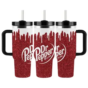 Dr Pepper 40oz Stainless Steel Insulated Tumbler With straw Stylish Car Travel Mug.