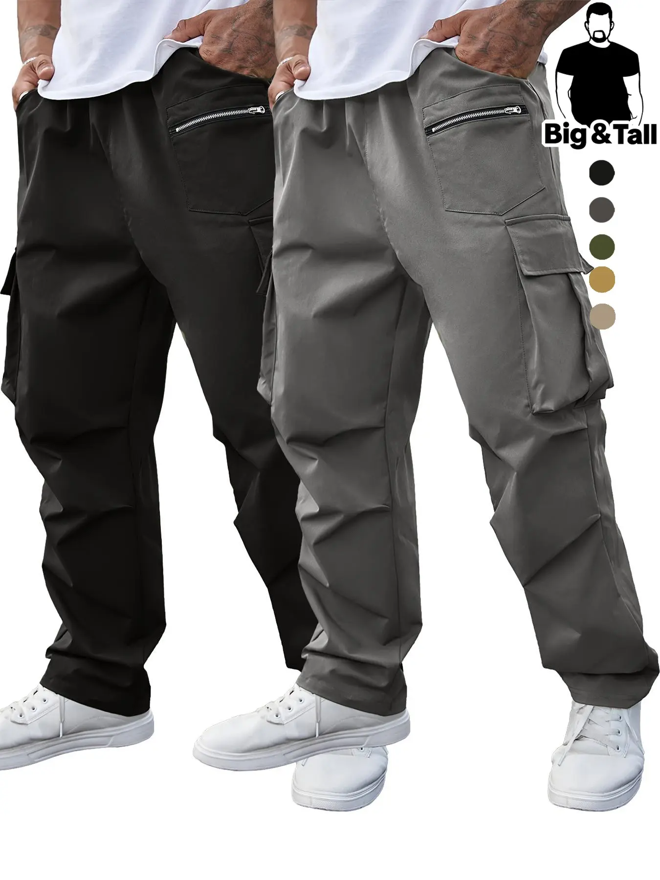 Men's Plus Size Workwear Pants Set, Loose Fit, Wrinkled Design, Perfect for Outdoor Activities and Daily Wear, All Seasons, Activewear, Sportswear, Menswear, Trouser