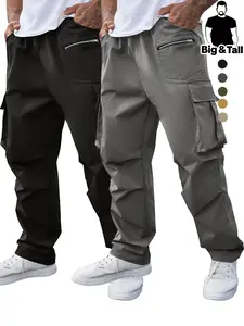 Men's Plus Size Workwear Pants Set, Loose Fit, Wrinkled Design, Perfect for Outdoor Activities and Daily Wear, All Seasons, Activewear