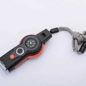 7-in-1 Survival Companion LED Light Compass Thermometer Signal Mirror Magnifier Storage Lanyard Camping Gear Hiking Essentials Travel Accessory