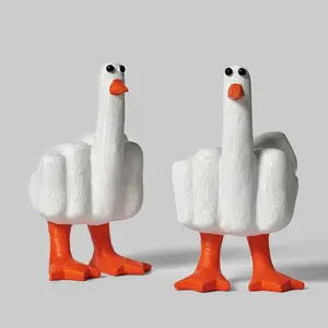 White Duck Resin Figurine - Cute Middle Finger Gesture, Playful Duck Ornament, Versatile Home Decor Christmas Sculpture Decoration