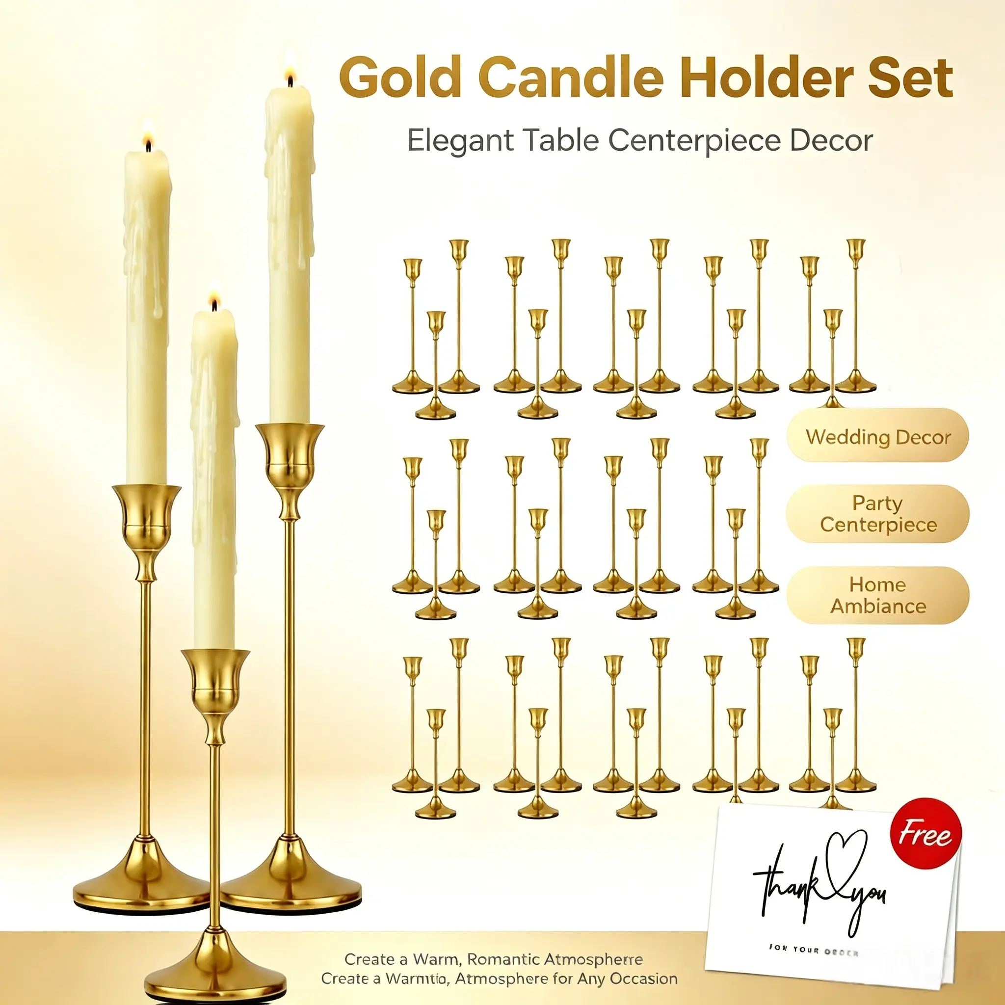 30Pcs/60Pcs Vintage Brass  Taper Candle Holder Set, Romantic Metal Candlesticks for Wedding Table Centerpieces, Party & Dinner Decor, Fits 3/4 Inch Taper Candles, Home & Christmas Ornaments, Candles Not Included